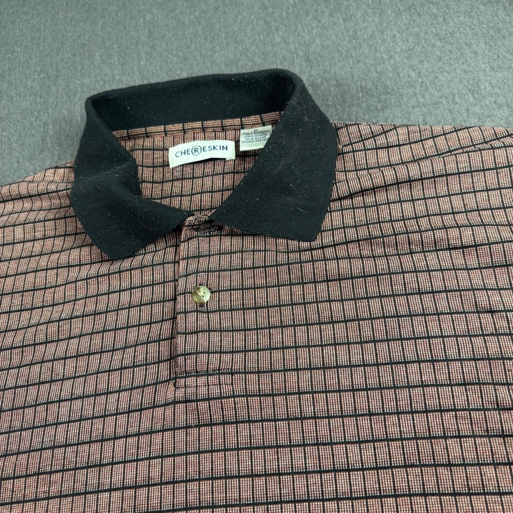Chereskin Mens Grid Pattern Polo Shirt Burgundy‎ Black Short Sleeve Size M